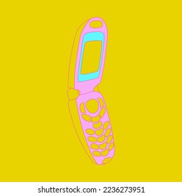 Fashion minimal illustration art. Retro phone. Back in 90s