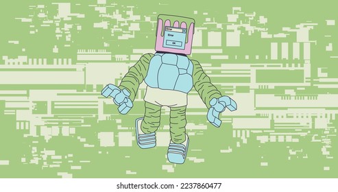 Fashion minimal illustration art. Robot retro colors abstract design