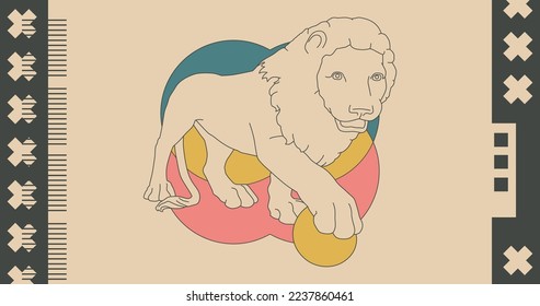 Fashion minimal illustration art. Statue Lion. Creative retro colors design