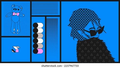 Fashion minimal illustration art. Stylisg retro girl. Comic design