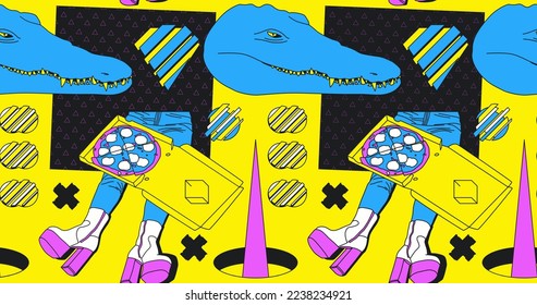 Fashion minimal illustration art. Trippy absurd seamless pattern