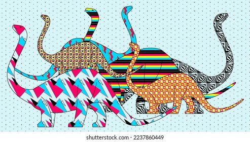 Fashion minimal illustration. Dinosaurs mix. Trendy trippy funny design