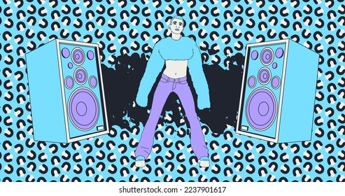 Ilustración mínima de moda. Chica de fiesta disco. Dj, concepto musical