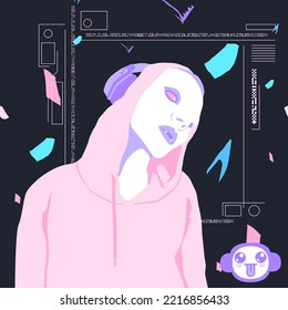 Fashion minimal illustration Dj vampire Girl. Clubbing concept