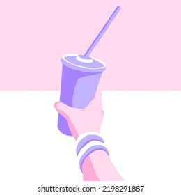 fashion minimal illustration. hand holding soda. fast food concept