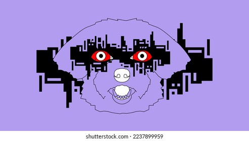 Fashion minimal illustration. Hipster Dog head. Trendy abstract trippy design