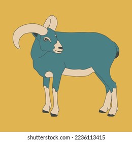 Fashion minimal illustration. Retro goat. Trendy colors design