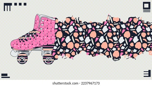 Fashion minimal illustration. Roller Skates retro party mood