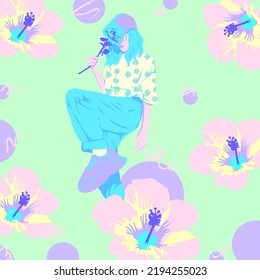 Fashion minimal illustration. romantic summer Girl. Urban look