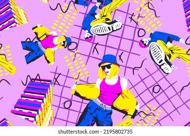 fashion minimal illustration street style girl seamless pattern