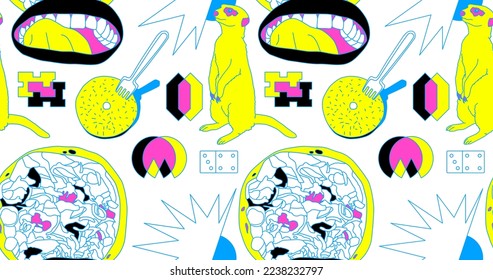 Fashion minimal illustration. Stylish absurd Seamless pattern. Trippy trendy design