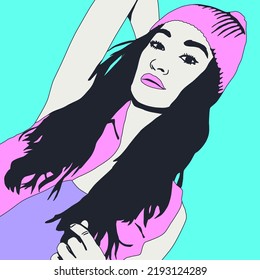 fashion minimal illustration. Stylish brunette girl