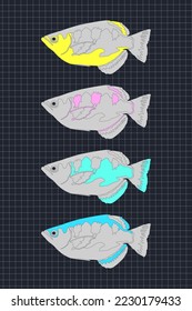 Fashion minimal illustration. Stylish fish creative set