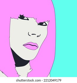 Fashion minimal illustration. Stylish Girl. Trendy pink hairstyle