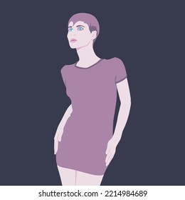 Fashion minimal illustration. Stylish Girl. Trendy hairstyle