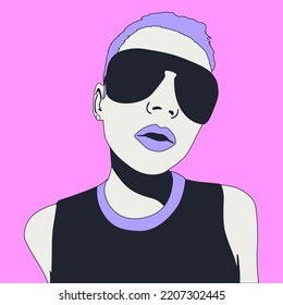 Fashion minimal illustration. Stylish Party Girl. Trendy hairstyle