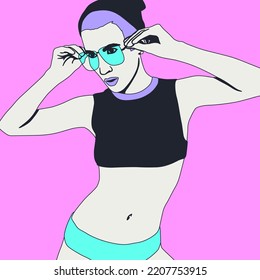 Fashion minimal illustration. Stylish Party Girl. Trendy hairstyle