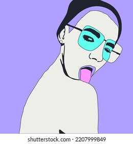 Fashion minimal illustration. Stylish Party Girl. Trendy hairstyle