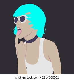 Fashion minimal illustration. Stylish party girl with blue hair
