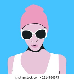 Fashion minimal illustration. Stylish party girl Dj music vibes
