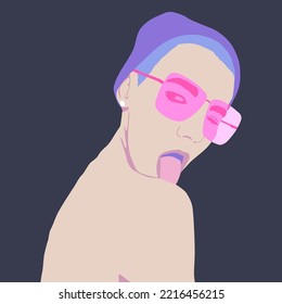 Fashion minimal illustration. Stylish party girl Dj music vibes