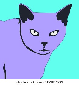 fashion minimal illustration. Stylish purple cat