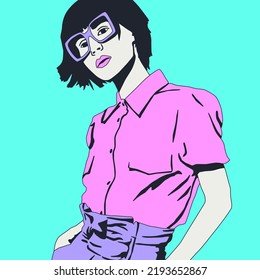 Fashion minimal illustration. Stylish retro Lady, Vintage look