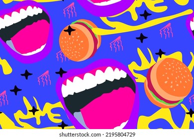 Fashion minimal illustration. Stylish seamless fast food lover pattern