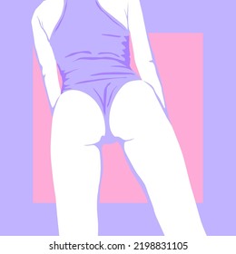 Fashion minimal illustration. Stylish summer girl back front