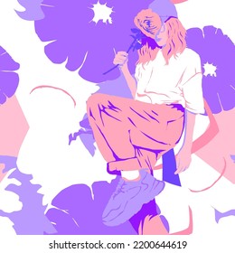 Fashion minimal illustration. Stylish summer Girl. Urban look
