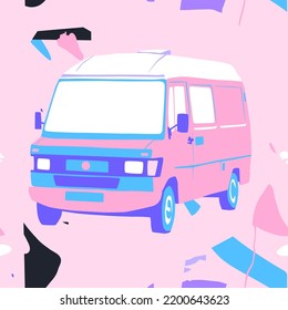 Fashion minimal illustration. Surf vintage car aloha vibes