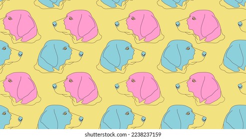 Fashion minimal illustration trippy absurd retro seamless pattern dog