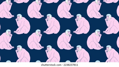 Fashion minimal illustration trippy absurd seamless pattern monkey