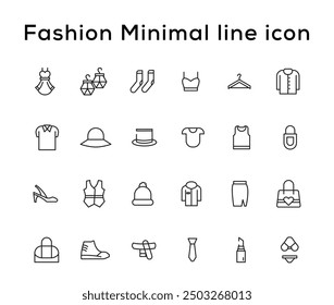 Fashion Minimal line icons collection. Jacket, Winter Coat, Sweatshirt, Dress, Hoody, Jeans, Hat icon for apps and website