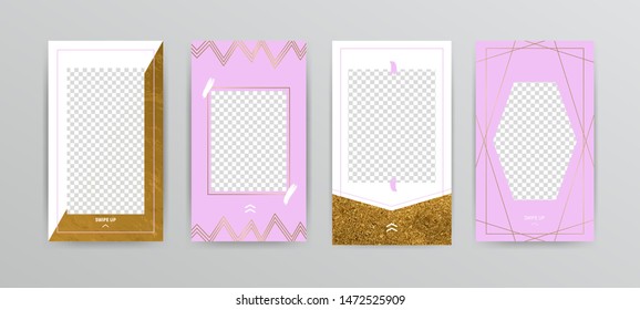 Fashion mobile story social media templates. Modern cover design layout banner with minimal gold texture geometric frame, sale pack for flyers, card, cover