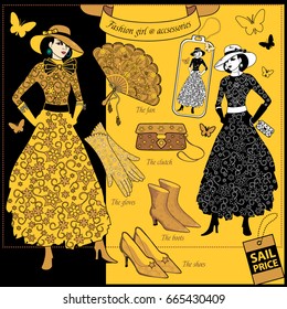 Fashion model with accessories. Vector image. 
