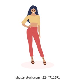 Fashion model. Beautiful young woman in a summer outfit. Vector isolated illustration