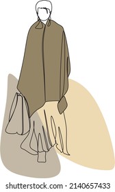 Fashion model concept, woman beauty minimalist, vector illustration. Luxury shop logo. Line art drawing woman