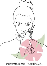 Fashion model with the flower. Line art