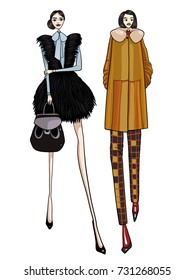 Fashion model, girl, posing, vector illustration 
