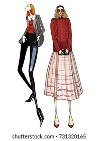 Fashion model, girl, posing, vector illustration 