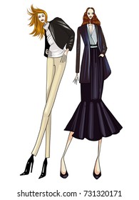 Fashion model, girl, posing, vector illustration 