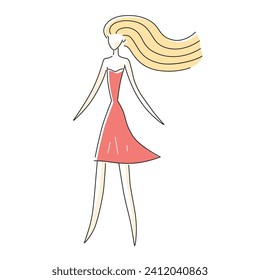 Fashion model girl in a red dress vector sketch