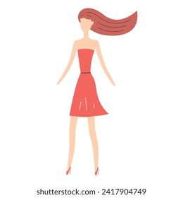 Modelo de moda chica con vestido rojo y tacones altos zapatos de ilustración vectorial plana