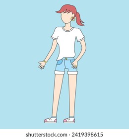Fashion model girl wearing a white blank t-shirt template