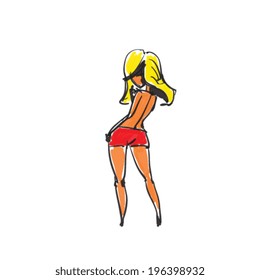 fashion model, hand drawn, color scribble or doodle style illustration