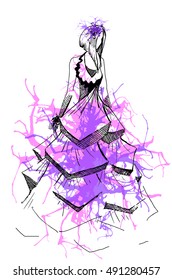 Fashion Model hand drawn graphics sketch