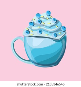 Fashion model of ice cream in a cup with blueberries. Isolated object on the background, for advertising, banners, posters, logos. Trendy food illustration.