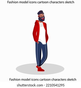Fashion model icons cartoon characters sketch