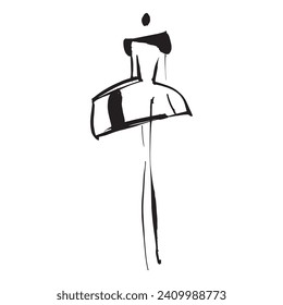 Fashion Model Illustration, Stylish Sketch. Hand Drawn Outfit look. Fashion Designer Style.Stylized Fashion Model Print. Placement Print. Black and white Drawing.